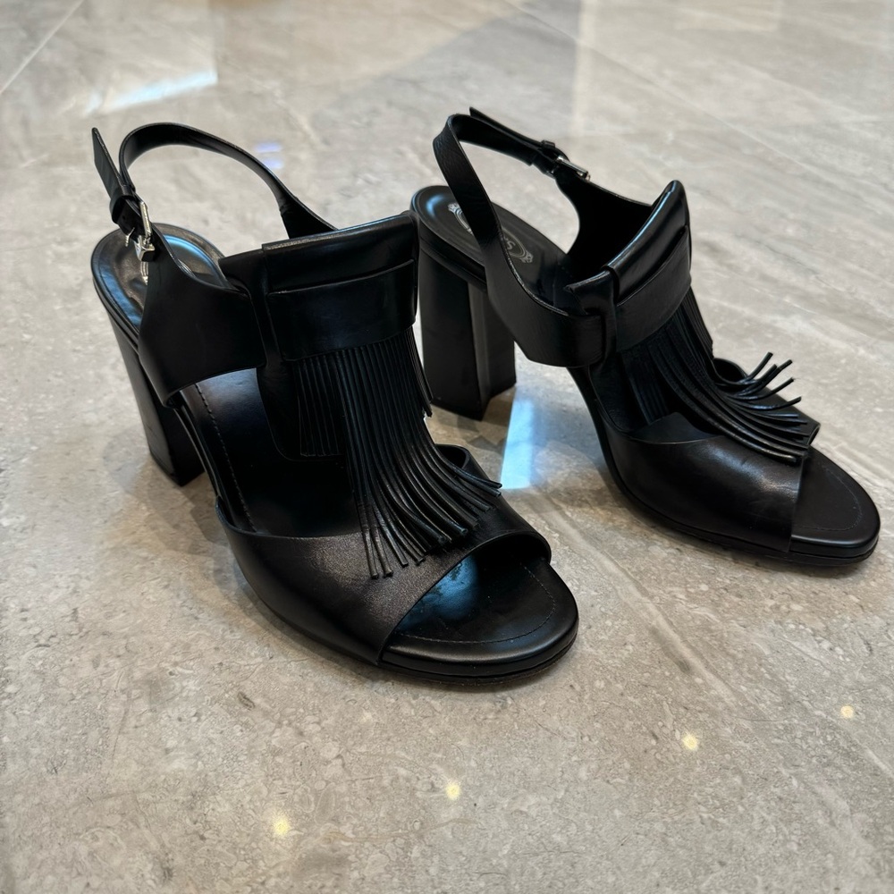 Tod's Black Leather Heeled Sandals